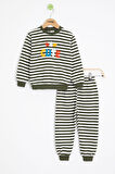 Haki Erkek Çocuk Cute Nakışlı Çizgili Şardonlu Eşofman Takımı 23311