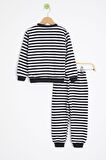 Füme Erkek Çocuk Cute Nakışlı Çizgili Şardonlu Eşofman Takımı 23312