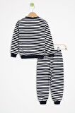 Lacivert Erkek Çocuk Gülenyüz Nakışlı Çizgili Şardonlu Takım 23320