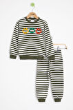 Haki Erkek Çocuk Gülenyüz Nakışlı Çizgili Şardonlu Takım 23321