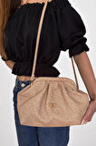 Kadın Vizon Hasır Görünümlü El ve Omuz Askılı Clutch Çanta
