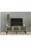 LAZER DESENLİ 150 CM BARE TV ÜNİTESİ ANTRASİT-ALTIN
