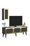 LAZER DESENLİ 150 CM BARE TV ÜNİTESİ ANTRASİT-ALTIN