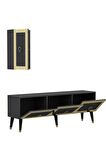 LAZER DESENLİ 150 CM BARE TV ÜNİTESİ ANTRASİT-ALTIN