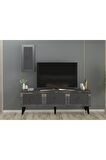 LAZER DESENLİ 150 CM BARE TV ÜNİTESİ ANTRASİT-GÜMÜŞ