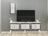 LAZER DESENLİ 150 CM BARE TV ÜNİTESİ BEYAZ-GÜMÜŞ