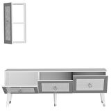 LAZER DESENLİ 150 CM BARE TV ÜNİTESİ BEYAZ-GÜMÜŞ
