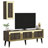 LAZER DESENLİ 150 CM BARE TV ÜNİTESİ CEVİZ-ALTIN