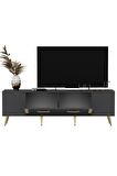 LAZER DESENLİ 150 CM DETAS TV ÜNİTESİ ANTRASİT-ALTIN