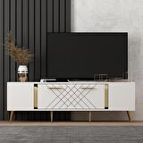 LAZER DESENLİ 150 CM DETAS TV ÜNİTESİ BEYAZ-ALTIN