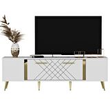 LAZER DESENLİ 150 CM DETAS TV ÜNİTESİ BEYAZ-ALTIN