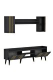 RAFLI 180 CM IŞIL TV ÜNİTESİ ANTRASİT-ALTIN