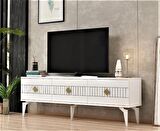 MİDAS TV ÜNİTESİ ve KONSOL 2'Lİ SALON TAKIMI BEYAZ-ALTIN