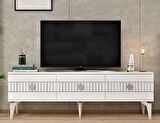 MİDAS TV ÜNİTESİ ve KONSOL 2'Lİ SALON TAKIMI BEYAZ-GÜMÜŞ