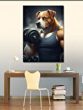 Kanvas Tablo Dumbbell İle Egzersiz Yapan Köpek