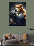 Kanvas Tablo Dumbbell İle Egzersiz Yapan Köpek