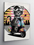 Kanvas Tablo Motosiklet Kullanan Kedi