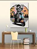Kanvas Tablo Motosiklet Kullanan Kedi