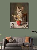 Kanvas Tablo Noodle Yiyen Tekir Kedi 