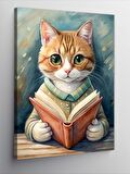 Kanvas Tablo Kitap Okuyan Sarı Kedi
