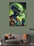 Kanvas Tablo Sigara İçen Uzaylı
