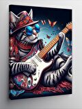 Kanvas Tablo Gitar Çalan Gözlüklü Kedi
