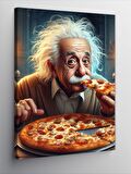 Kanvas Tablo Albert Einstein Pizza Yiyor