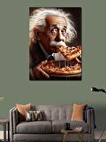 Kanvas Tablo Albert Einstein Pizza Yiyor