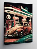 Kanvas Tablo Retro Benzin İstasyonu Ve Araba