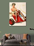 Kanvas Tablo Karting  Kullanan Pin Up Kızı