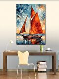 Kanvas Tablo Kırmızı Yelkenli Tekne