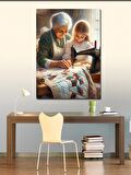 Kanvas Tablo Dikiş Yapmayı Öğreten Kadın