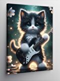 Kanvas Tablo Elektro Gitar Kullanan Yavru Kedi