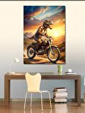 Kanvas Tablo Retro Motosiklet Kullanan Dinozor