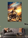 Kanvas Tablo Retro Motosiklet Kullanan Dinozor