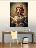Kanvas Tablo Retro Gazete Okuyan Köpek