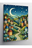 Kanvas Tablo Ay Işığı Altında Köy