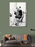 Kanvas Tablo Tuvalette Gazete Okuyan Panda