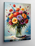 Kanvas Tablo Cam Vazoda Renkli Çiçekler