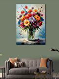 Kanvas Tablo Cam Vazoda Renkli Çiçekler