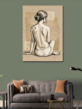 Kanvas Tablo Sırtı Dönük Kadın Çizimi
