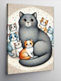 Kanvas Tablo Kediler Ailesi Çizimi