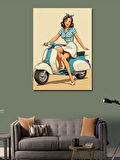 Kanvas Tablo Retro Scooter ve Pin-up Kız