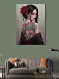 Kanvas Tablo Kırmızı Gül ve Dövmeli Kadın