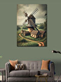 Kanvas Tablo Yel Değirmeni ve Pastoral Manzara