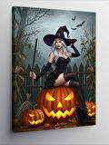 Kanvas Tablo Cadı ve Balkabağıyla Sonbahar
