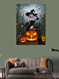 Kanvas Tablo Cadı ve Balkabağıyla Sonbahar