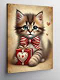 Kanvas Tablo Sevimli Kedi ve Hediye Kutusu