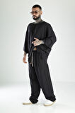 Oversize Siyah Keten Takım