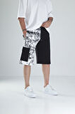 Desenli Tasarım Siyah Şort